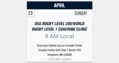 Still time to attend the USA Rugby Level 200 Coaching Course, Sunday 4/23/2017 in Kingston